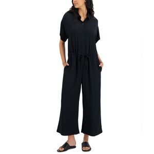 Eileen Fisher Classic Collar Short Sleeve Wide Leg Jumpsuit Black Size X-Large